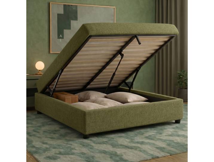 Lit coffre en bouclette vert 160x200 cm