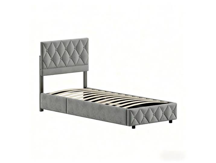 Lit rembourré en velours avec coffre de rangement gris 90x190 cm