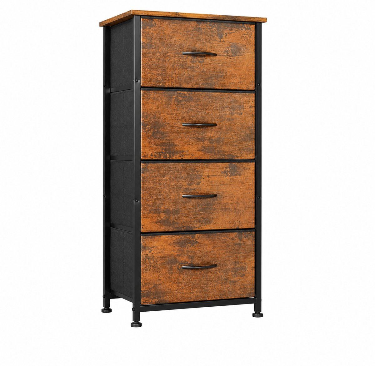 Moderne ladekast met houten bovenblad en 4 stoffen lades