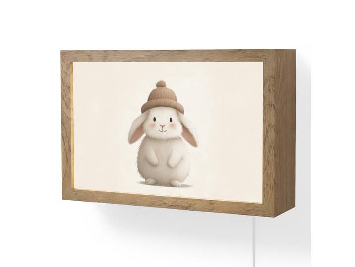 OnlyWow Wandleuchte - Kaninchen - Hut - Ohren - Beige - 30x20 cm, Creme, Holzwerkstoff, Rechteckig, LED integriert, 30x20x8 cm, Lampen & Leuchten, Innenbeleuchtung, Wandlampe