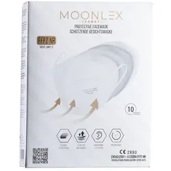 Moonlex FFP2 Maske 5-lagig einzeln foliert weiß - Made in Europe 10 St