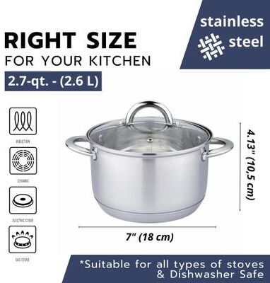 HausRoland Stainless Steel Stock Pot w/ Glass Lid