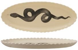 Storied Home Scalloped Stoneware Platter with Hand-Painted Snake