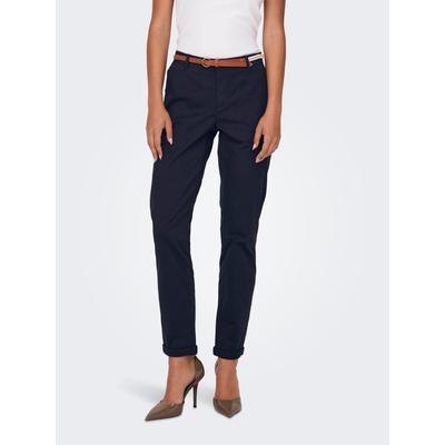 Chinohose ONLY "ONLBIANA – Chinohose mit Gürtel und Umschlagsaum", Damen, Gr. 40L, N-Gr, blau (night sky), Web, Obermaterial: 98% Baumwolle, 2% Elasthan, unifarben, slim fit knöchellang, Hosen Chinohose, slim fit, modisch, Web, Baumwollmischung