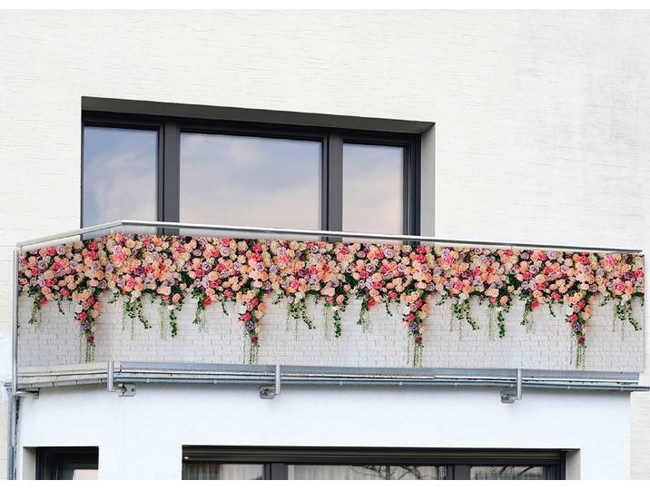 Einseitig bedruckter Balkon-Sichtschutz inkl. Befestigungsmaterial, Balkon-Sichtschutz Rosen