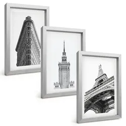 BILDER SET 3er Set - 20x30 cm Silberner Rahmen - Architektonische Schwarz-Weiß-Gebäude