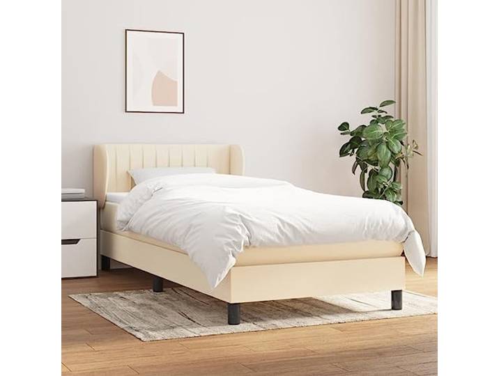 YNGBHFNOP Strapazierfähiger Stoff Boxspringbett höhenverstellbares Kopfteil Boxspringbett mit Matratze Creme 90x190 cm Stoff Komfort-Bett mit Topper und verstellbarem Kopfteil für erholsamen Schlaf