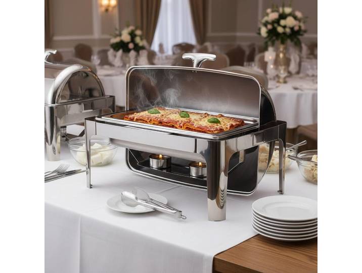Chauffe-Plat Rectangulaire 8,5 L, Réchaud de Buffet Chauffant avec Couvercle Rabattable, Réchaud en Acier Inoxydable avec Bac Plein Tai