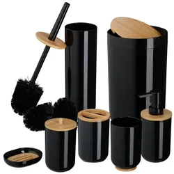 Relaxdays 7-teiliges Badezimmer Set Hellbraun,Schwarz