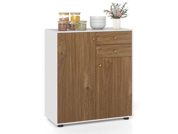 COSTWAY Buffet de Cuisine avec 2 Portes Magnétiques 2 Tiroirs 3 Étagères Réglables pour Cuisine Salon Entrée Naturel