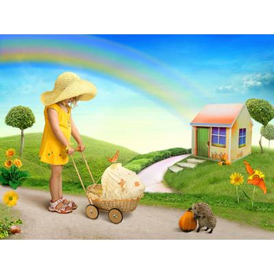 Fototapete PAPERMOON "Kind mit Kinderwagen", bunt, B:4m L:2,6m, Vlies, Tapeten