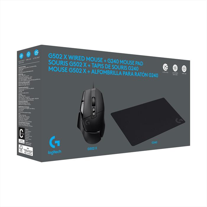 Logitech Gaming Mouse G502 X + G240 Tappetino-nero