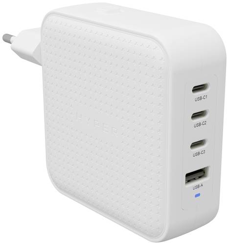 HYPER HyperJuice 100W USB-C Reiseladeadapter 100W 1x USB-A, 3x USB-C USB PD, USB PD 3.0, QC 2.0, QC 3.0, PPS Weiß GaN, mit