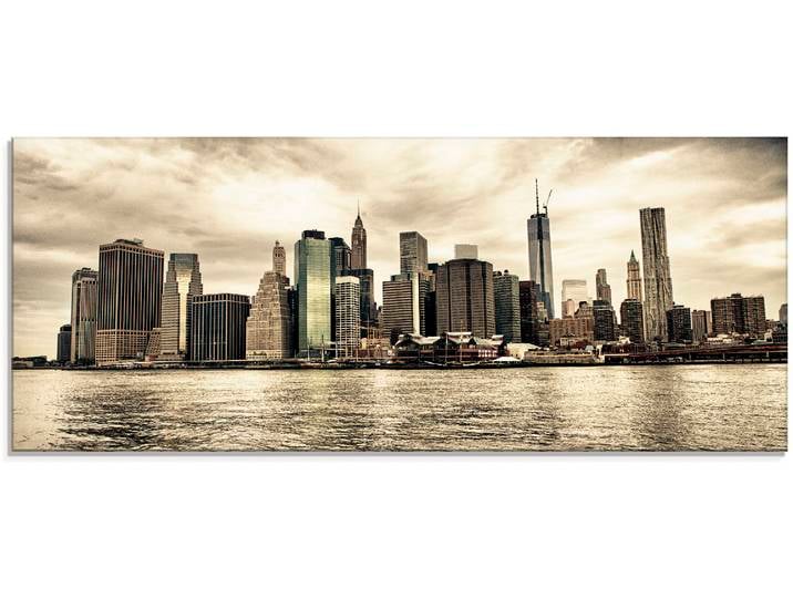 Glasbild ARTLAND Lower Manhattan Skyline , beige (farbe bild(er): natur), B:125cm H:50cm, Bilder, Glasbild, in verschiedenen Grössen