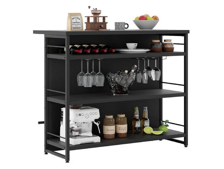 COSTWAY Bartisch Küche mit Stauraum, Küchenregal stehend mit Weinregal & Gläserhalter
