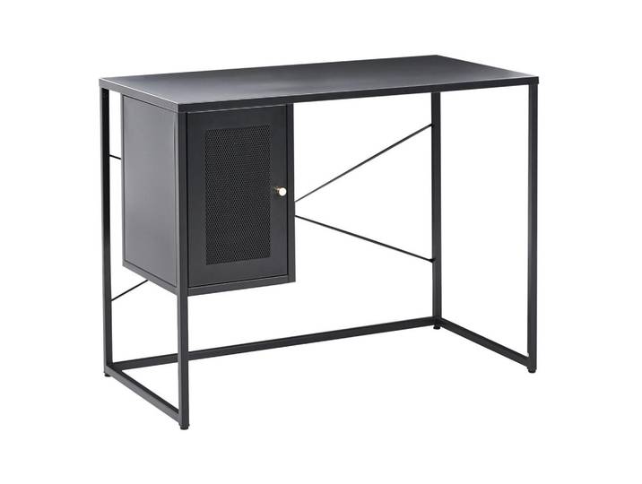 Beliani Schreibtisch Schwarz 100/50 cm mit Stauraum Harjo, Metall, 100x76x50 cm, Büromöbel, Schreibtische, Schreibtische