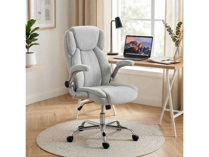 HOMCOM Fauteuil Ergonomique Velours Blanc Crème Dossier Haut