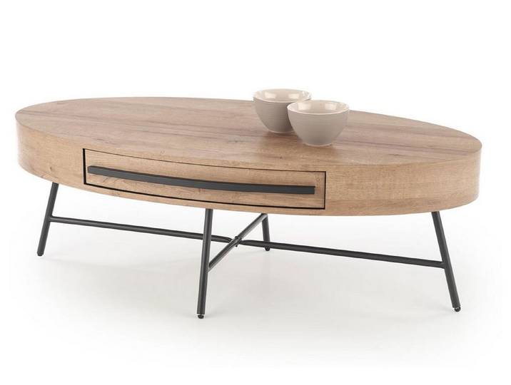 Feldmann-Wohnen Couchtisch Carolina (ovale Tischplatte mit Schubladen, 1-St., moderne Optik, ovale Tischplatte, Metallgestell, Holzoptik), 120x60x41cm Eiche Gold schwarz