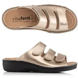 VITAFORM Damen-Pantolette Nappaleder Metallic 3er Klett
