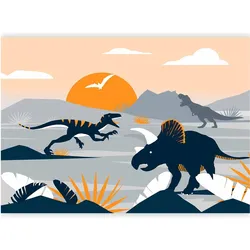 Artgeist, Tapete, Fototapete - Last dinosaurs with orange - abstract landscape for a room (150 x 105 cm)