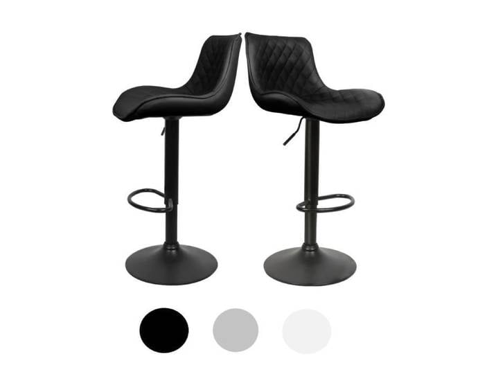 Tabouret de bar CIFUNZERO en cuir motif en losange style de grand coussin lot de 2 noirs purs