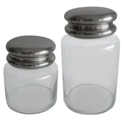 SET von 2 Glasbehältern mit silbernem Deckel - 30/17/26 cm