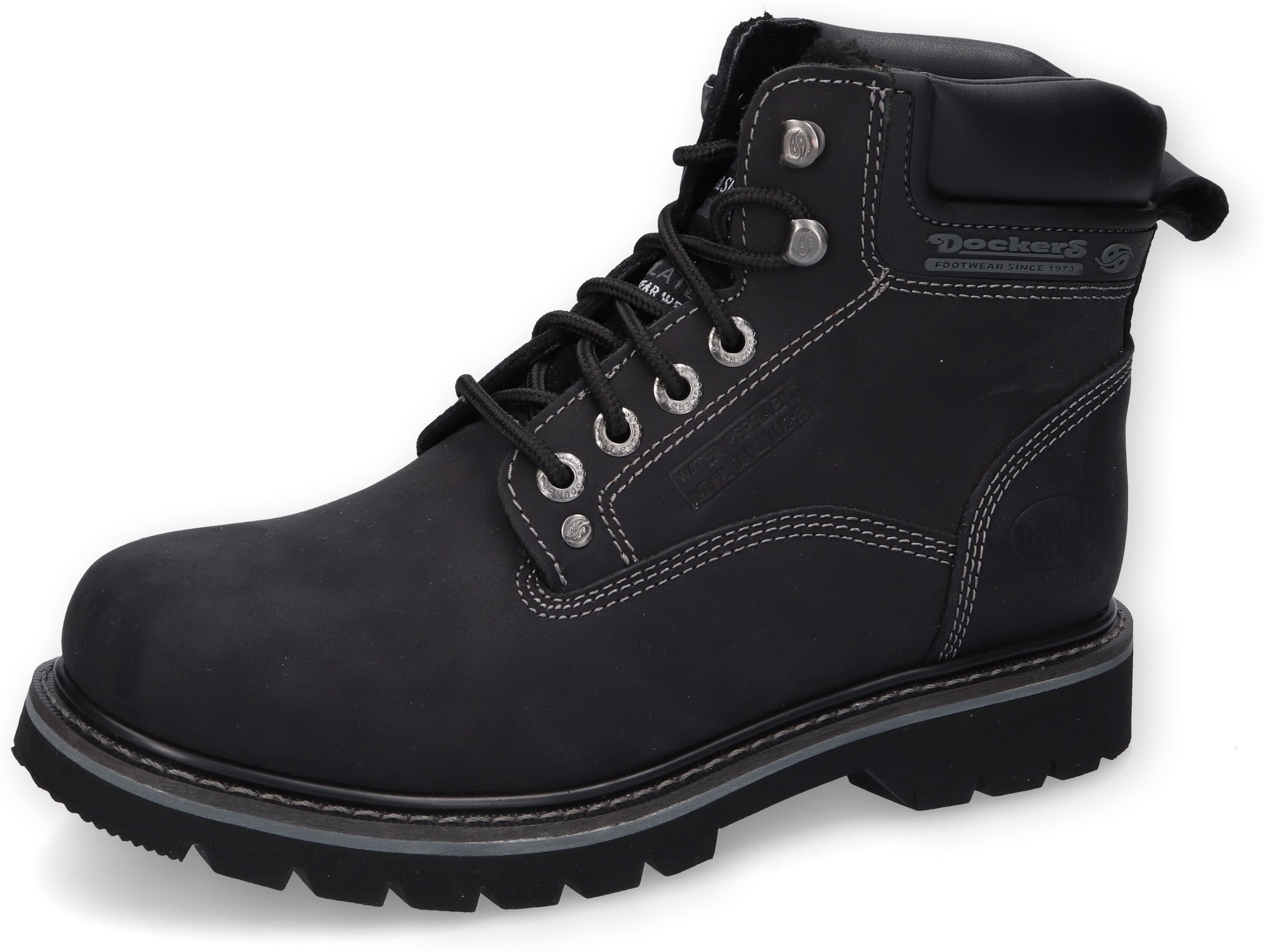 Winterboots DOCKERS BY GERLI, Herren, Gr. 48, Warmfutter, schwarz, Leder, unifarben, Schuhe Winterboots, Schnürboots, Workerboots im Bergsteiger-Look