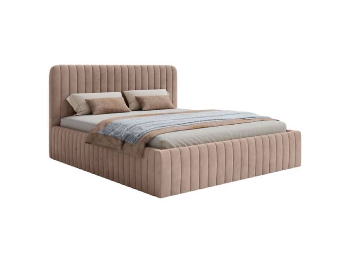 Lit capitonné double 140x200 en velours beige