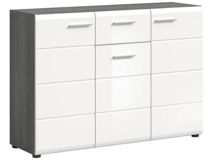 Newroom Kommode Weiß Hochglanz Rauchsilber Sideboard 120 cm Wohnzimmer
