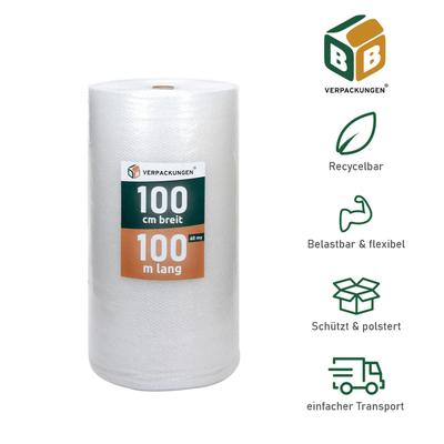BB-Verpackungen GmbH 4 x Luftpolsterfolie (1,0 x 100 m) 2-lagig 60 my Schutzfolie Noppen Versandfolie Polster Verpacken Knallfolie Transport BB-Verpackungen
