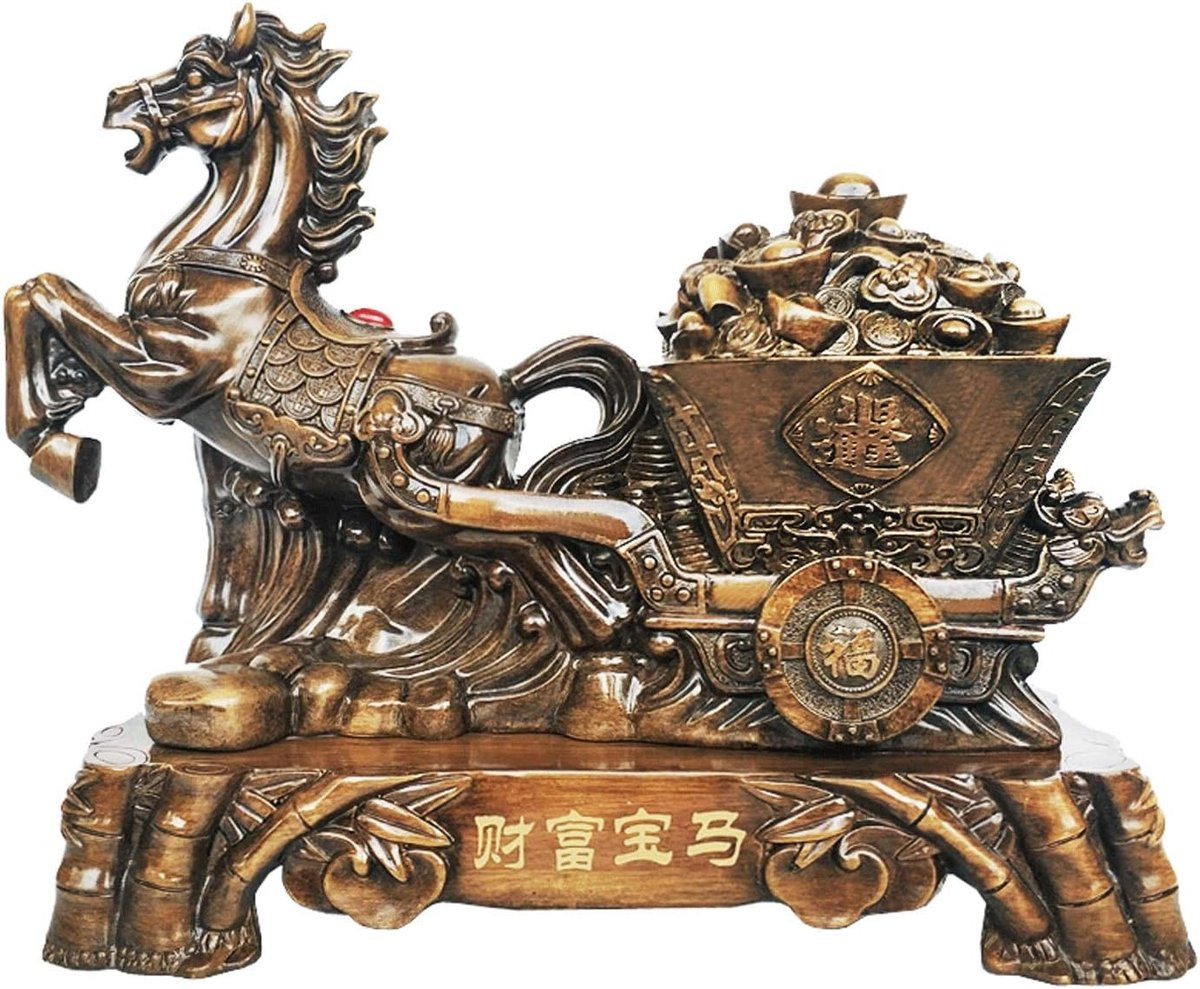 Bruin Paardenbeeld van Hars voor Feng Shui Decoratie, Lengte: 42 cm