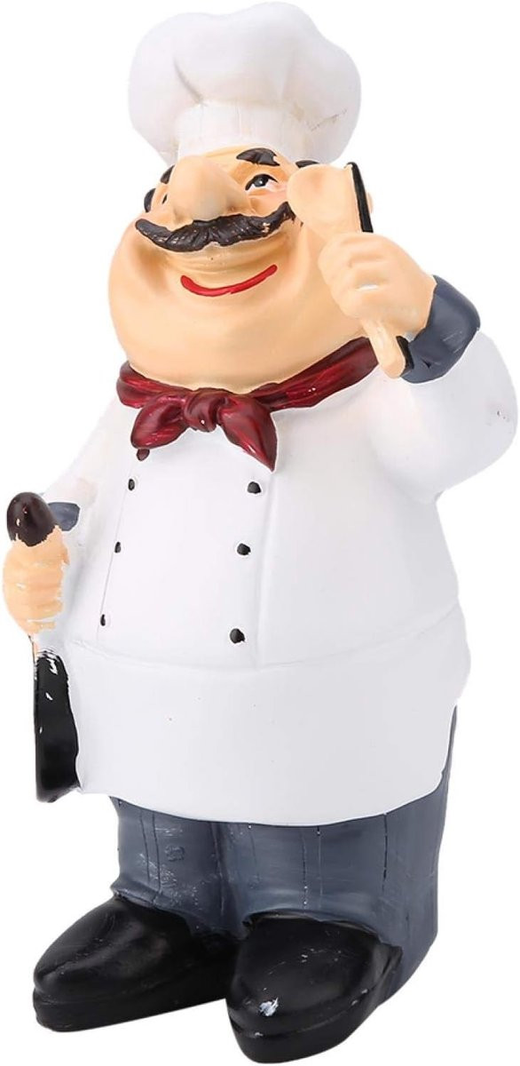 Miniatuur Chef Beeldje Vintage Gelukkige Chef Sculptuur voor Tafeldecoratie en Keuken