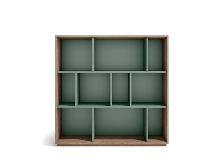 Bibliothèque en mélaminé noyer et vert 117x119x32 cm