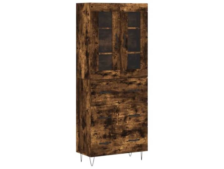 Fisinber Highboard Räuchereiche 69,5x34x180 cm Holzwerkstoff Schrank Stilvolles Highboard in Räuchereiche-Optik mit Glas und Metallfüßen für mehr Ordnung im Wohnzimmer oder Flur.