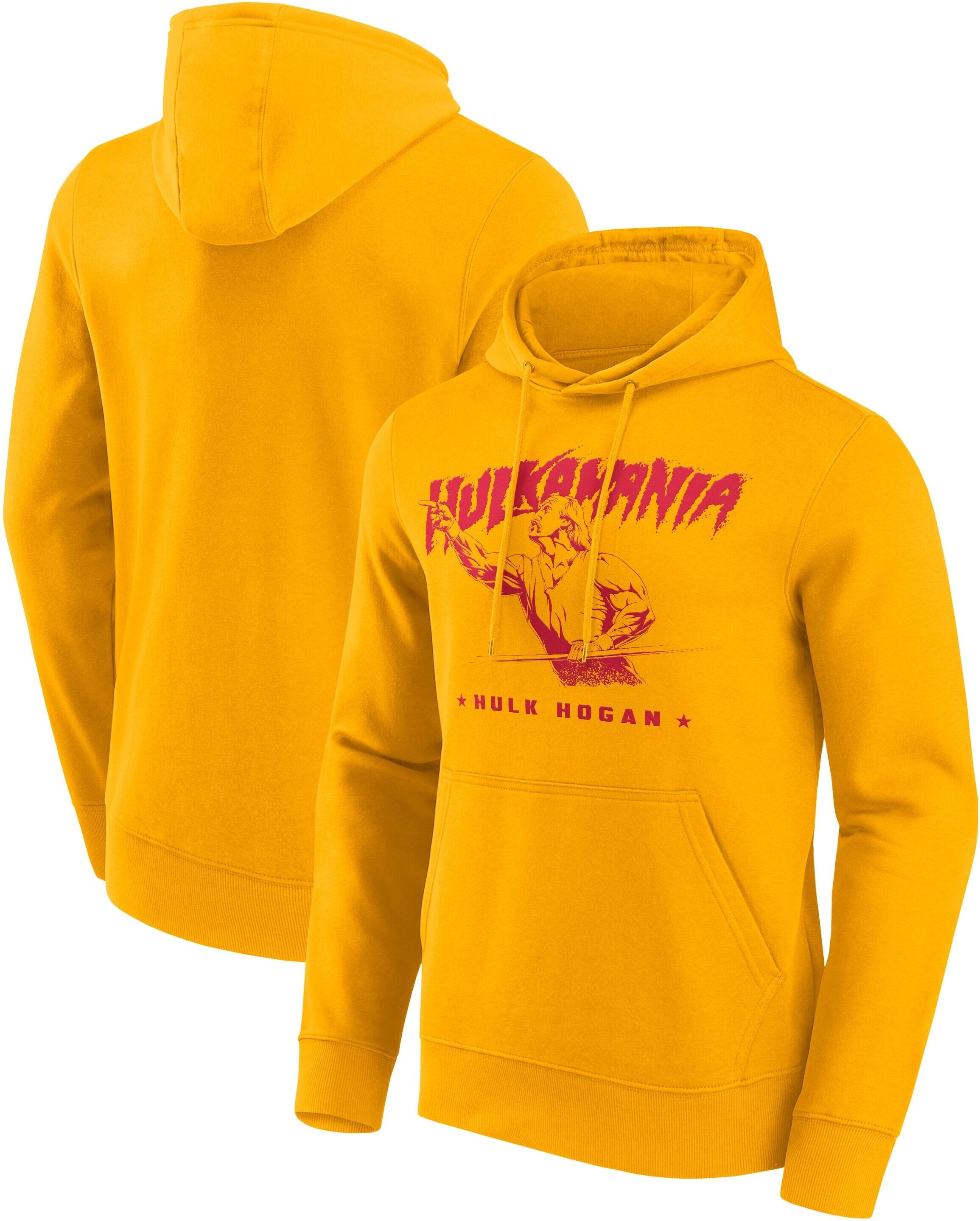 Kapuzenpullover FANATICS "Fanatics Hoodie WWE Wrestling Hulk Hogan", Damen, Gr. XL, gelb (mehrfarbig), 80% Baumwolle, 20% Polyester, Pullover Kapuzenpullover