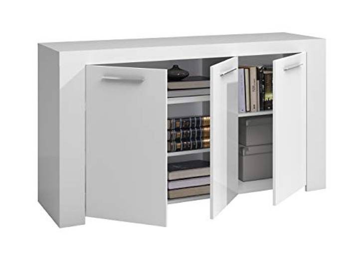 Sideboard mit drei Türen mit drei Innenregalen, mattweiße Farbe, Maße 144 x 80 x 42 cm