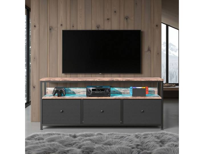 Meuble TV - Novélys - 108cm - avec 3 Tiroirs & Éclairage LED Contrôlable par App - Style Rétro-Moderne - Bois & Noir