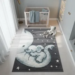 Kinderteppich TASNA, mit Elefanten-Motiv, Blau, 140 x 200 cm