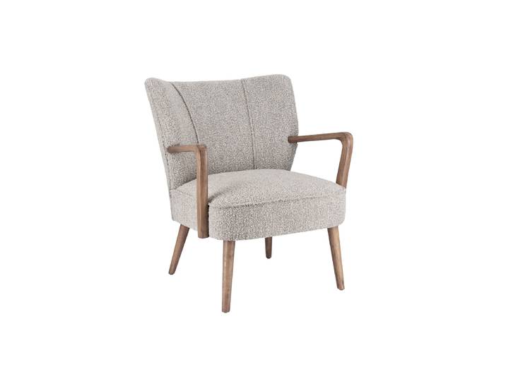 Massiver Retro Design Sessel „Moritz“ Bouclé Hellgrau Bizzotto