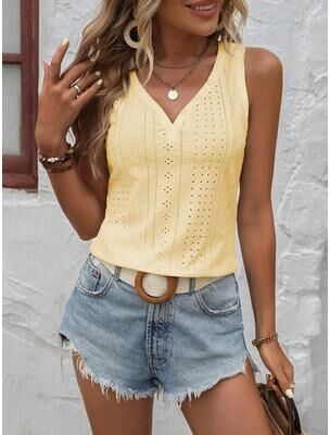 Lush Living Finds Summer Breeze Eyelet Embroidered Tank Top Casual Sleeveless Summer Top For Women yellow m