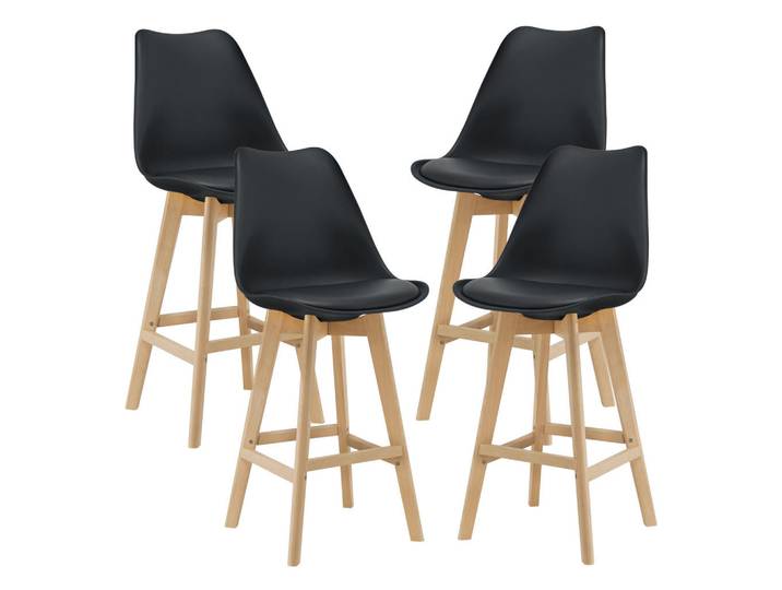 [en.casa] Barstuhl Lublin 4er-Set, Schwarz, Leder, 48x105x58 cm, Esszimmer, Barmöbel, Barhocker
