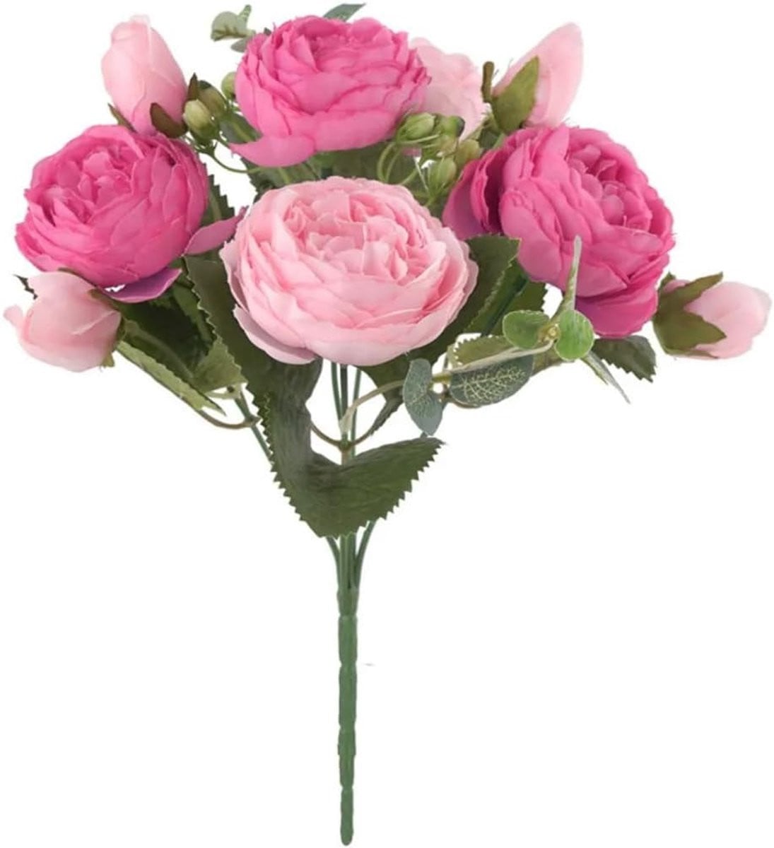 Set van 5 kunstmatige pioenrozen in dubbel roze voor decoratie
