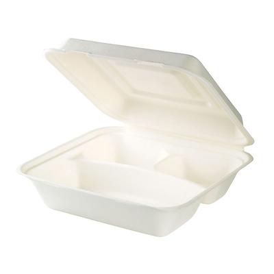 BIOZOYG 250 Stück Menüboxen 23,8 x 23,9 x 8,1 cm 3-geteilte Menüschalen aus Zuckerrohr Bagasse, Speisebehälter, Lebensmittelboxen, Verpflegungsboxen