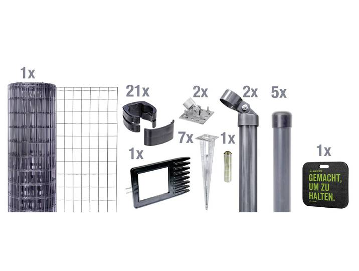 Alberts Fix-Clip Pro Gartenzaun, Höhe 122 cm, Länge 10 m, Zaun-Komplettset mit Bodenhülse ohne Betonieren, anthrazit