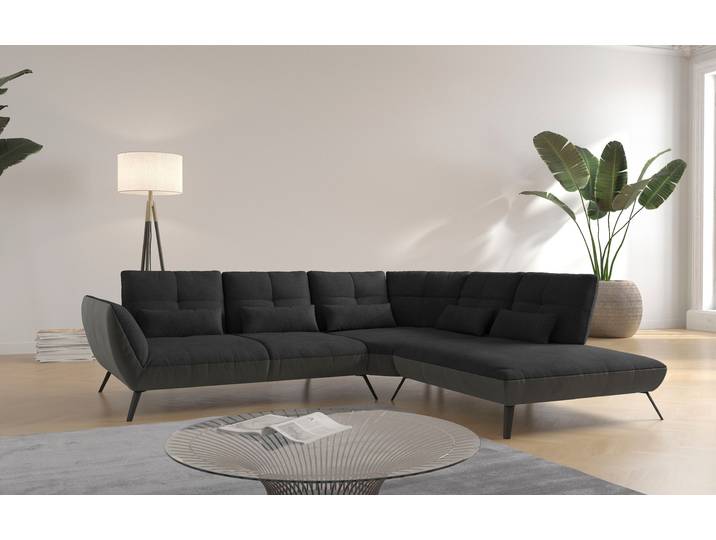 Ecksofa, Flachgewebe, Grau, 297×245 cm, Sitztiefenverstellung, Modern, Places Of Style