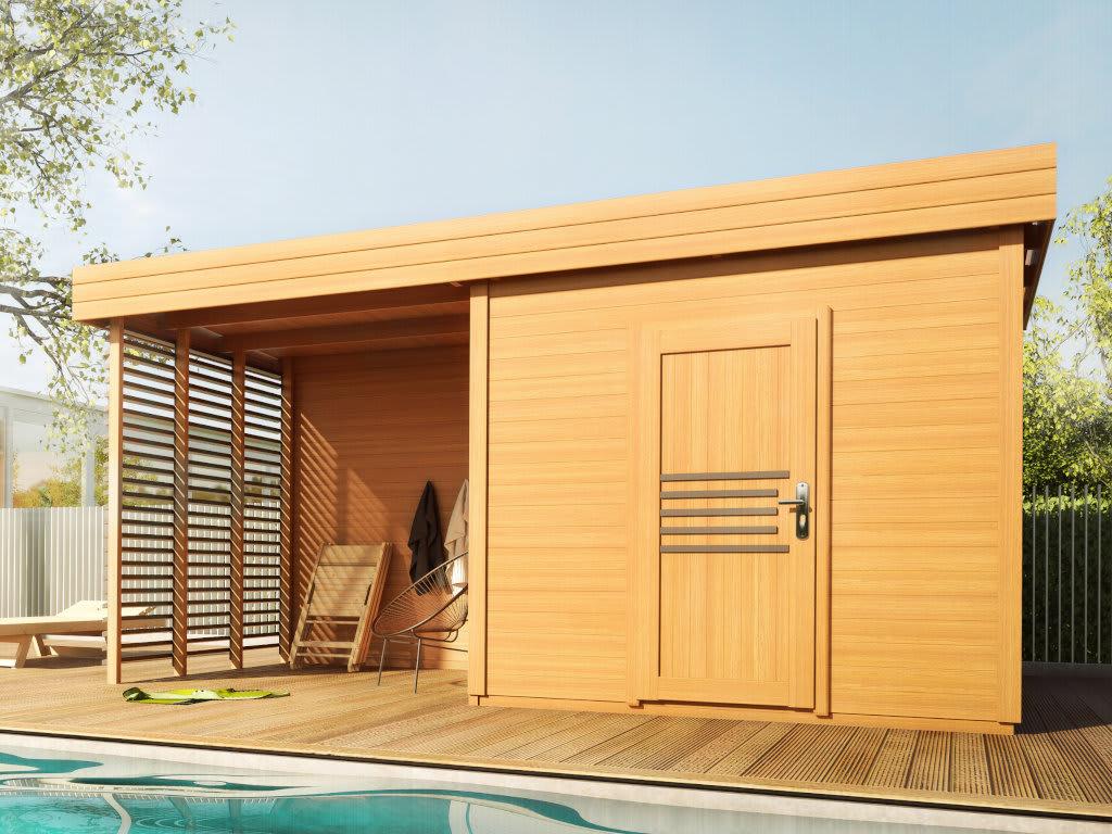 Gartenhaus Livo 1 28 mm naturbelassen mit 264 cm Anbau