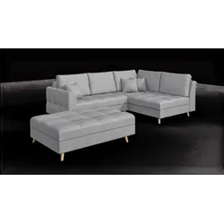 ECKSOFA MIT HOCKER Lorine Mikrofaser Grau
