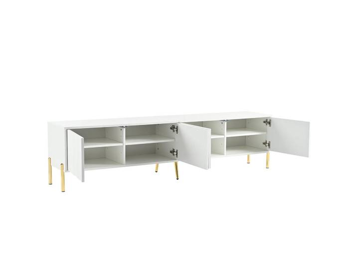 Oxeza Tv-Element 190/38/48 cm Weiß mit goldene Tischbeine und gerilltes Türdesign, Holz, Mode, Rechteckig, 190x48x38 cm, Wohnzimmer, TV Möbel, Lowboards, Lowboards stehend