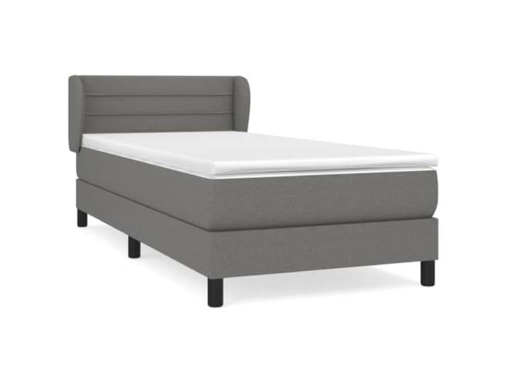 PUGYNBK Boxspringbett, 90 x 200 cm, Dunkelgrau Verstellbares Kopfteil, Taschenfederkernmatratze, mittlere Festigkeit, atmungsaktives Gewebe