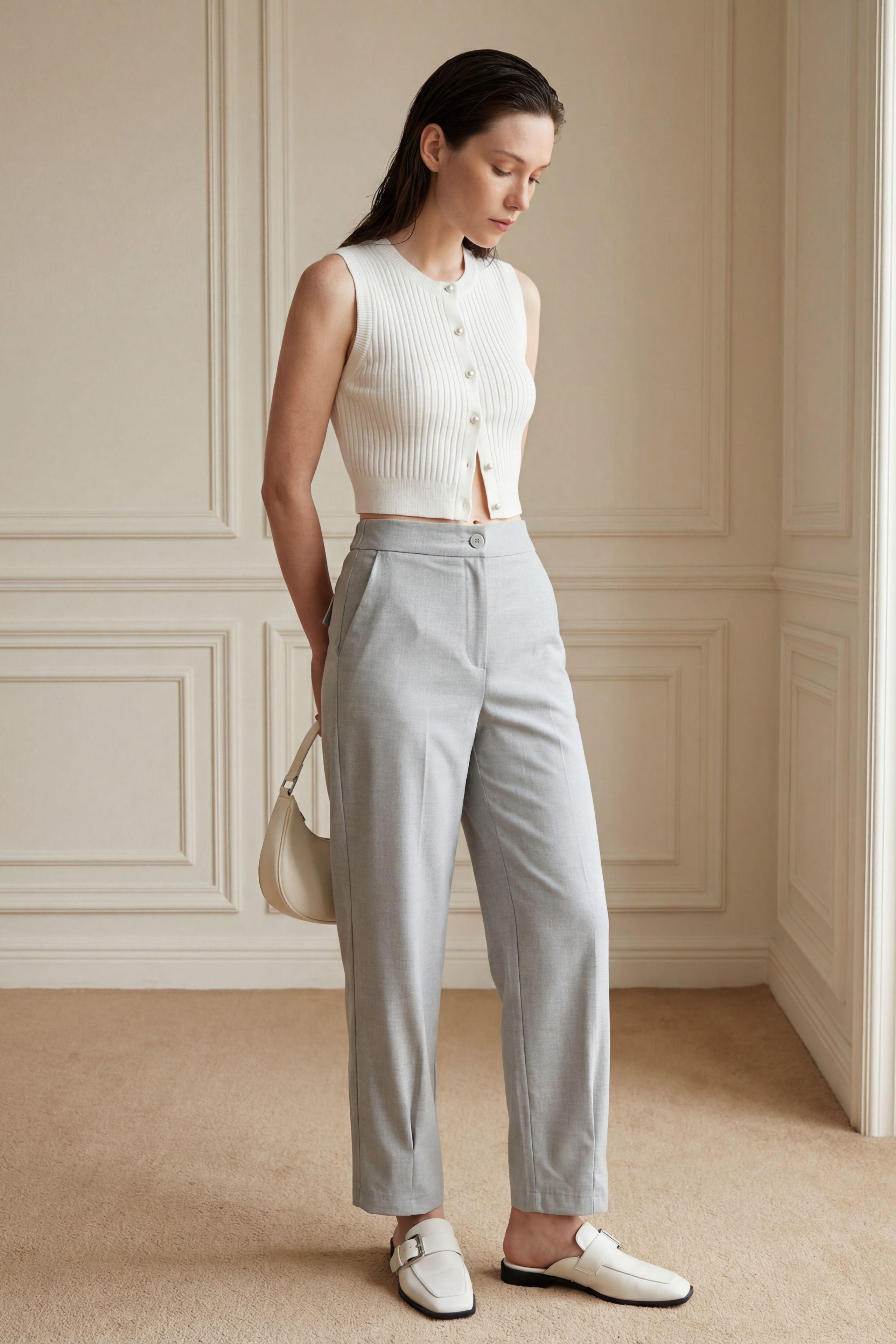 Hoch taillierte gerade Bein Hose mit Taschen